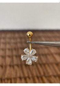 Resim 316 L Cerrahi Çelik Parlak Zirkon Taşlı Papatya Modeli Göbek Piercingi Altın 