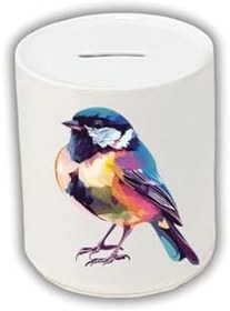 Resim Renkli Kuş Baskılı Kumbara - Seramik Para Biriktirme Kumbarası 