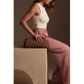 Resim Marjin Kadın Iç Cepli Hasır Görünümlü Clutch & Portföy El ve Omuz Çantası Amarte Taba 