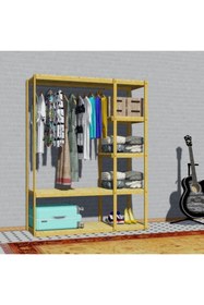 Resim Fokai Wood Joker - Ayarlı Raflı 4 Fonksiyonlu Ahşap Açık El Yapımı Gardırop 