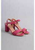 Resim Seç 0032 Hakiki Deri Tek Bant Sandalet Topuk Boyu 8,5cm Fuşya - 37 Fuşya 
