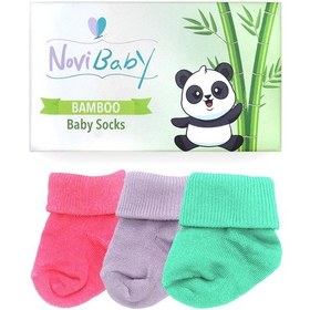 Resim Novibaby 3'lü Bambu Yenidoğan Bebek Çorabı I Purple Candy I 0-6 a "Karışık Renkli" 