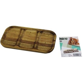 Resim Akasya Dikdörtgen 3 Bölmeli 2+1 Ahşap Servis Sunum Tepsi - Tahta Çok Renkli 