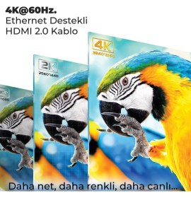 Resim Bix NHD02 4K@60Hz HDMI 2.0 Ethernet 18 Gbps. Veri Aktarım Destekli 3D Ready Nikel Kaplama 2 Metre HDMI Kablo 