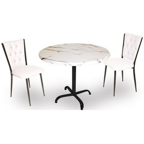 Resim Beymobilya Indigo Werzalit Yuvarlak - Kapitoneli Fiskos Seti (90 Cm Çap) 