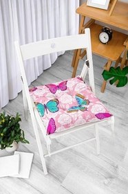 Resim RealHomes Kelebek Ve Gül Motifli Dijital Baskılı Özel Tasarım Modern Pofidik Sandalye Minderi 