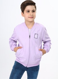 Resim Toontoy Lila Erkek Çocuk Kolej Yaka Fermuarlı Cepli Nakış Baskılı Örme Hırka - 2 İplik 