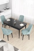 Resim Canisa Concept Taç Serisi Açılabilir Mutfak Masası Takımı 80x132 Siyah Mermer Desen Masa 4 Su Yeşili Sandalye 