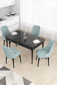 Resim Canisa Concept Taç Serisi Açılabilir Mutfak Masası Takımı 80x132 Siyah Mermer Desen Masa 4 Su Yeşili Sandalye 