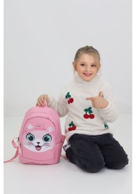 Resim Sevimli Kedi Figürlü Pembe Anaokulu Kreş Çantası 4 Bölmeli Kız Çocuk Sırt Çantası Pembe 