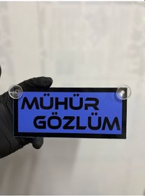 Resim Mavi Renk Üzeri Siyah Renk Mühür Gözlüm Yazılı Vantuzlu Cam Süsü 