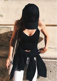 Resim Unisex Siyah Renk Siyah Logo Beyzbol Ny New York Şapka - Unisex Siyah 