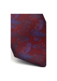 Resim Gaffy Lacivert Şal Desenli Bordo Dokuma Kumaş Mendilli Slim Fit Kravat // Sdk-2507-3 Bordo 