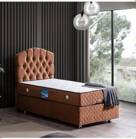 Resim Setaymobilya Baza, Zümrüt Açık Kahve Tek Kişilik Baza + Başlık+Orthosoft Yatak 