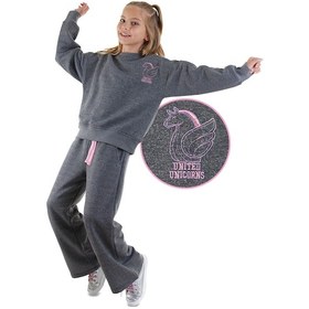 Resim Denokids Unicorn Kız Çocuk Gri Eşofman Takımı Renkli 