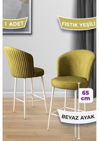 Resim Canisa Alte Serisi 1 Adet 65 Cm Fıstık Yeşili Ada Mutfak Bar Sandalyesi Babyface Kumaş Beyaz Metal Ayaklı Masa Beyaz Sandalye Fıstık Yeşili Ayaklar Beyaz 