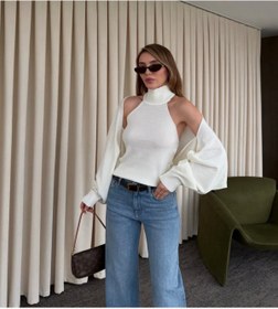 Resim Rayyone VİLA Halter Yaka Boğazlı Bolero Kollu Triko Bluz 