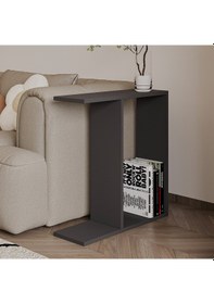 Resim Lotus Modern Yan Sehpa Kitaplıklı Ve Dekoratif Tasarım Antrasit 