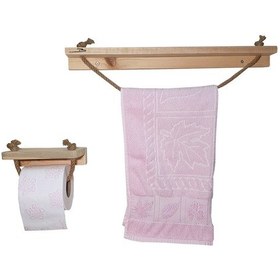 Resim Doğal Ahşap Banyo Havluluk Tuvalet Kağıtlığı Havlupan Jüt İpli Ahşap 