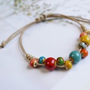 Resim 1 Adet Bohemian Minimalist Kadın El Dokuma Seramik Boncuklu Bileklik - Ayarlanabilir Esnek Kordon, Çok Renkli Toprak Tonları, Günlük Seyahat Parti Takısı Hediyesi, Şirin Bilezikler, Etnik Tarz Aksesuar, Doğal Stil Mücevher 