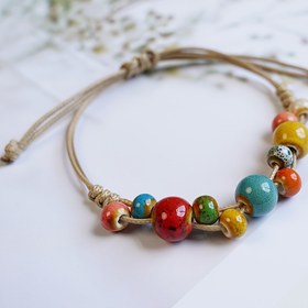 Resim 1 Adet Bohemian Minimalist Kadın El Dokuma Seramik Boncuklu Bileklik - Ayarlanabilir Esnek Kordon, Çok Renkli Toprak Tonları, Günlük Seyahat Parti Takısı Hediyesi, Şirin Bilezikler, Etnik Tarz Aksesuar, Doğal Stil Mücevher 