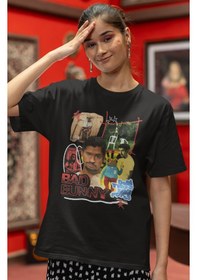 Resim Bad Bunny Rapper Şarkıcı Baskılı Unisex Oversize Tişört Siyah 