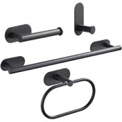 Resim 4-Piece Setmatte Siyah Çift Havlu Barları Banyo Havlu Askı Uzay Alüminyum Banyo Aksesuarları Havlu Askısı Havlu Yüzük Tuvalet Fırçası | Banyo Donanım Setleri 