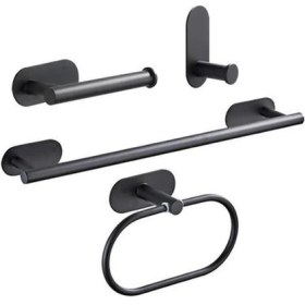 Resim 4-Piece Setmatte Siyah Çift Havlu Barları Banyo Havlu Askı Uzay Alüminyum Banyo Aksesuarları Havlu Askısı Havlu Yüzük Tuvalet Fırçası | Banyo Donanım Setleri 