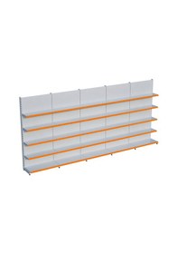 Resim Beyaz Metal 5 Katlı 5'li Birleşik Katlı Market Raf Sistemi Market Rafı G450cm Yükseklik H220 Cm Turuncu 