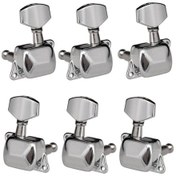 Resim Yarı Kapalı Elektro Gitar Tel Düğmeleri Tel Hizalama Düğmesi Üst Kıvırıcı Küçük Kare Sap Gümüş 3 Sol 3 Sağ 