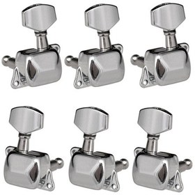 Resim Yarı Kapalı Elektro Gitar Tel Düğmeleri Tel Hizalama Düğmesi Üst Kıvırıcı Küçük Kare Sap Gümüş 3 Sol 3 Sağ 