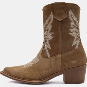 Resim Laura Kadın Camel Gerçek Süet Deri Taşlı Western Bot Camel 
