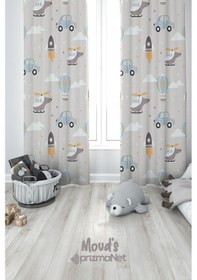 Resim Araba Ve Helikopter Desenli Baskılı Çocuk Ve Bebek Odası Fon Perdesi 2 Kanat - Prd-03 Çok Renkli 