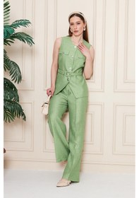 Resim Lovelf Kemer Detay Gofreli Yelek Takım Mint Mint Yeşili 