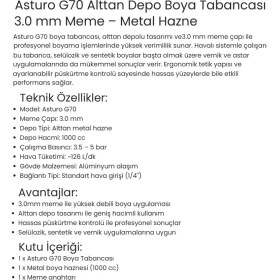 Resim Alttan Depolu Mekanik Boya Tabancası, Pvc Sap, Alüminyum Gövde, 1000 Cc, 3 Mm, Asturo G70 