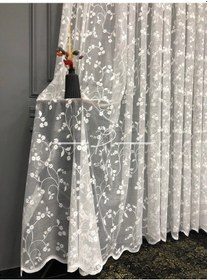 Resim Tül Perde Papatya Sarmaşık Jakar Raşel Ekru 