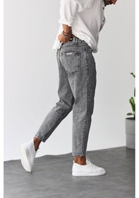 Resim Boyfriend Gri Renk Asit Yıkamlı Eskitme Kot Erkek Pantolon Gri 