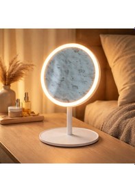 Resim Yuvarlak Işıklı Beyaz Makyaj Aynası Beyaz 