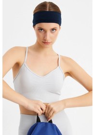 Resim Kadın %100 Pamuklu Penye, Kaymaz, Terletmez, Ultra Hafif, Spor Saç Bandı Bandana - Tek Ebat / Lacivert Lacivert 