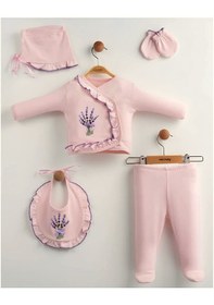 Resim Bilge Trend Kız Bebek Yeni Doğan Pembe Lavanta Nakışlı Lüks Hastane Çıkışı Pembe 