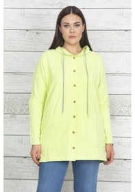 Resim Şans Kadın Yeşil Pamuklu Kumaş Kapüşonlu Ön Düğmeli Sweatshirt 65n20439 - Yeşil 