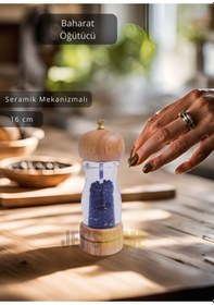 Resim Baharat Öğütücü Kalınlık Ayarlı Karabiber Değirmeni Ahşap Tuz Değirmeni Seramik Bıçaklı 16 Cm Şeffaf 