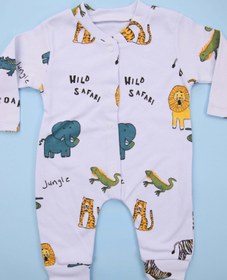 Resim Lindakids Safari Desen Mavi Erkek Bebek Tulum 