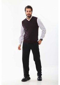 Resim Pelikan Erkek V Yaka Desenli Yün Süveter 4p17 Bordo 