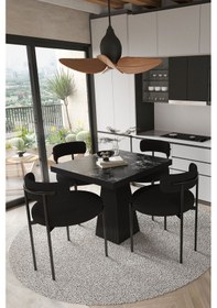 Resim Avvio Lago Siyah Lake Mdf Ayak 80x80 Yemek Masası Mutfak Masası 4 Kişilik Masa Takımı Teddy Sandalye Siyah Mermer Avvio89698 