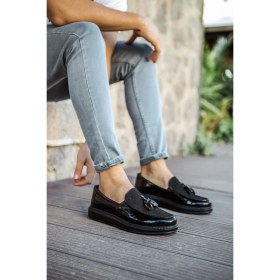 Resim Roof Atelier Erkek Siyah Rugan Püsküllü Loafer Ayakkabı - 002 - Rst Loafer Verniciata 
