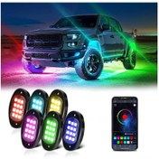 Resim Springsun 6 Adet Çok Renkli Led Kaya Işığı, Bluetooth Ve Uygulama Kontrollü, Müzik Senkronizasyonlu, Suv/atv/utv İçin Siyah 