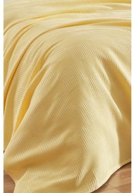 Resim Tek Kişilik %100 Pamuk Pike Örtü 160x230 Cm Karo Desenli Sarı Weave Serisi Sarı 