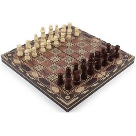Resim Lüks Mozaik Desenli Ahşap Manyetik Satranç Takımı 29cm Katlanabilir Özel Yuvalı Premium Satranç Seti 