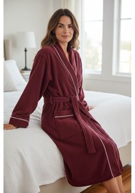 Resim % 100 Pamuklu Laodikeia Kimono Bornoz Unisex Kadın Erkek Bordo 